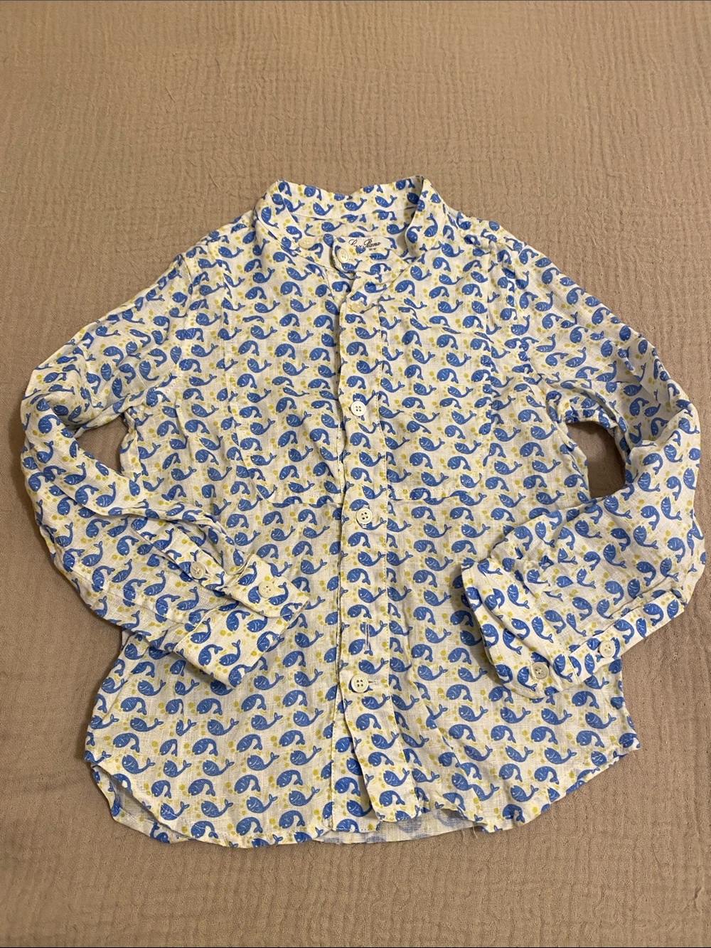 Loro Piana Linen White Button-Down Shirt with Blue Paisley Motif. Size 4